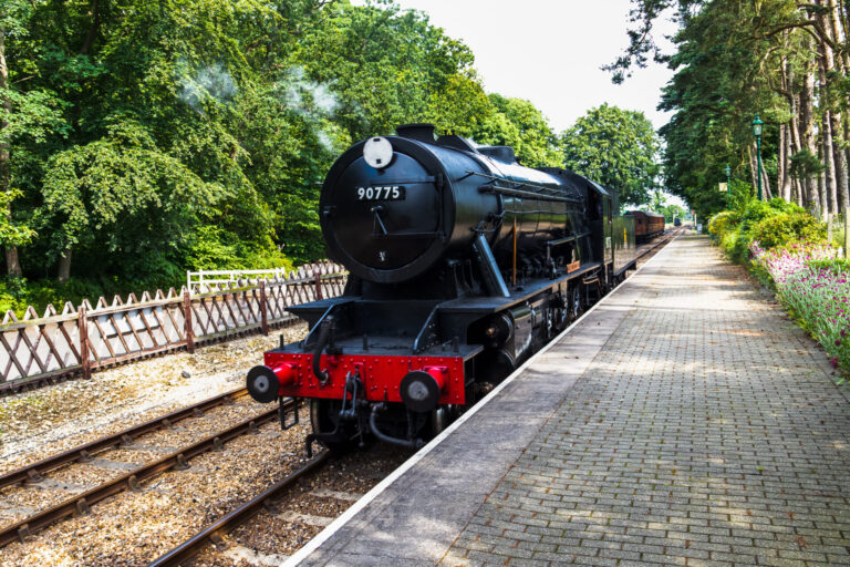 Poppy Line steam train, "The Royal Norfolk Regiment" steam train  seen at Holt station in Norfolk, taken 2021